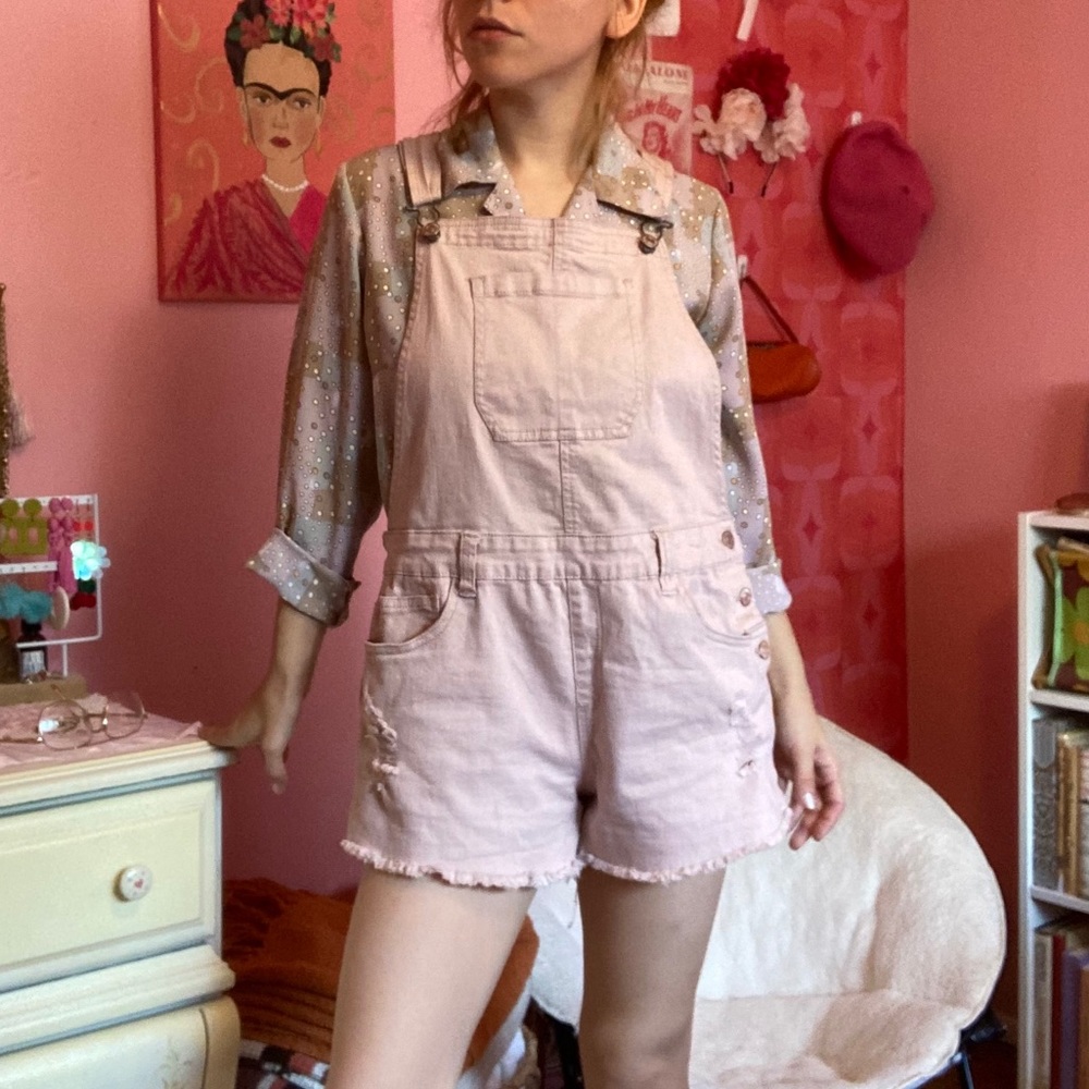 Cute Blush Pink Short Overalls